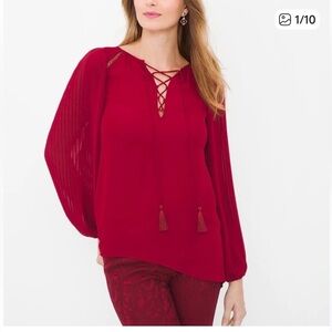 WHITE HOUSE BLACK MARKET Lena Red Maroon Pleated Balloon Long Sleeve Blouse 2